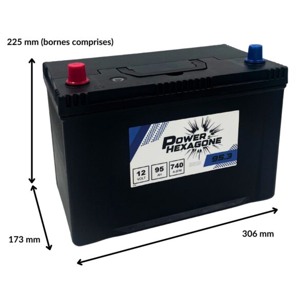 batterie 12 volt 95 ah bac D31R + à gauche image avec dimensions
