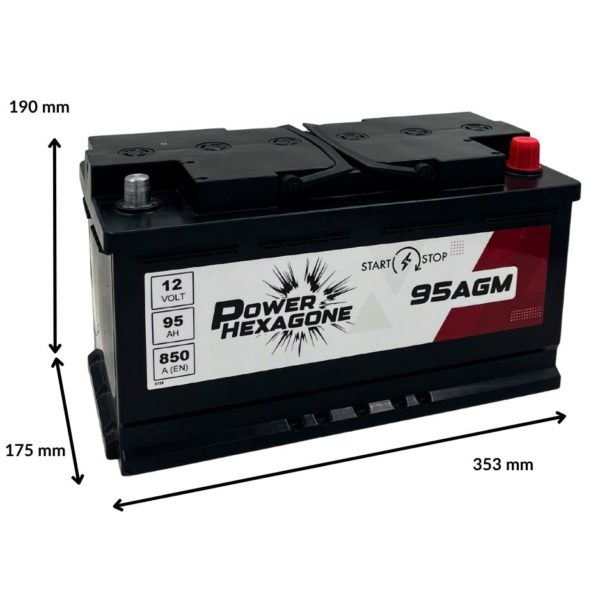 batterie 12 volt 95ah technologie agm pour véhicule start & stop - image avec dimensions