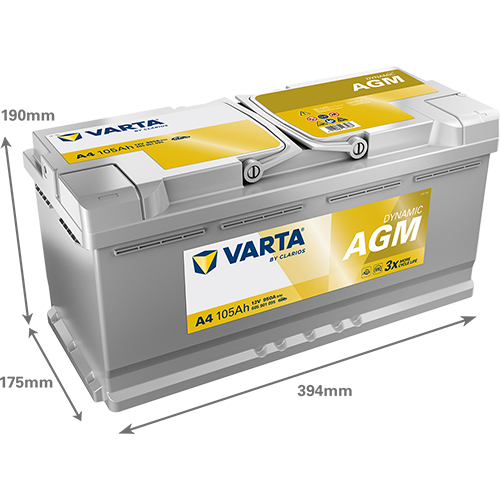 Batterie VARTA AGM A4 12V 105Ah avec dimensions