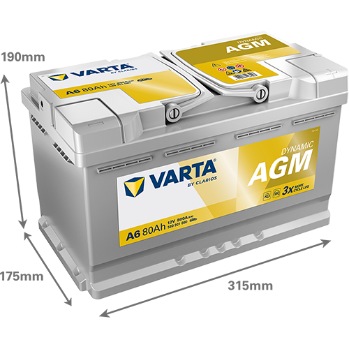 Batterie VARTA AGM A6 12V 80Ah avec dimensions