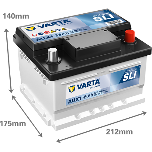 batterie auxiliaire varta 12 volt 35 ah, image avec dimensions