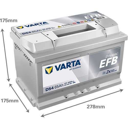 Batterie VARTA EFB D5412V 65Ah avec dimensions
