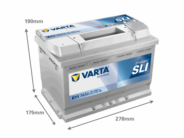 Batterie VARTA 12 Volt 72 ah L3 référence E11 - image avec dimensions
