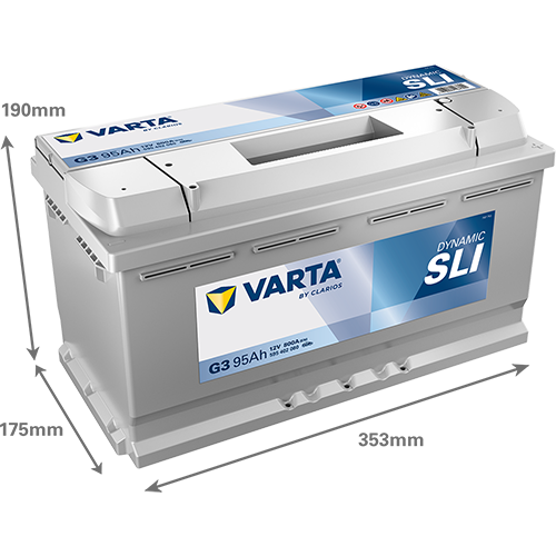 Batterie Varta 12 volt 95 ah référence G3 - image avec dimenions