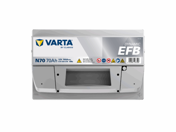 batterie varta technologie efb 12 volt 70 ah bac L3 pour véhicule start and stop, image vue de haut