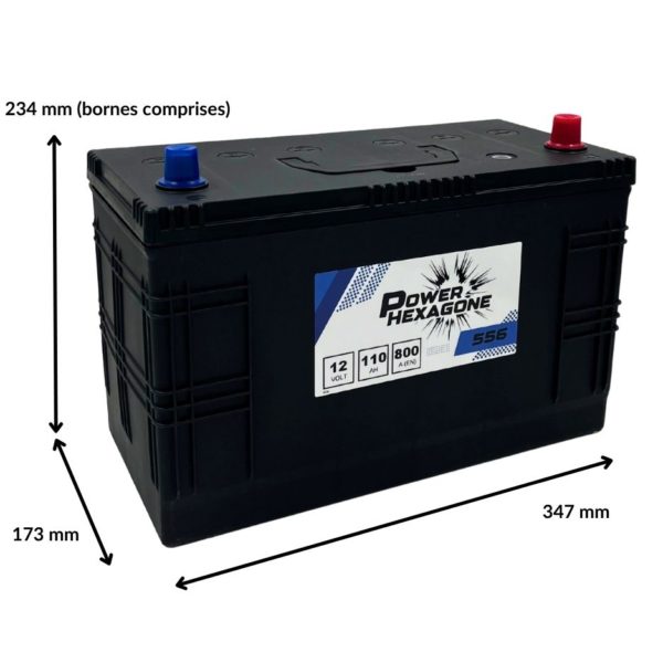 batterie 12 volt 100 ampères-heures et 800 ampères au démarrage - Image avec dimensions