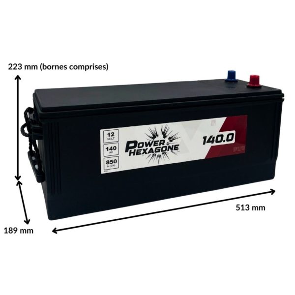 batterie 12 volt 140 ah pour tracteur, engin de Tp et camion - Image avec dimensions
