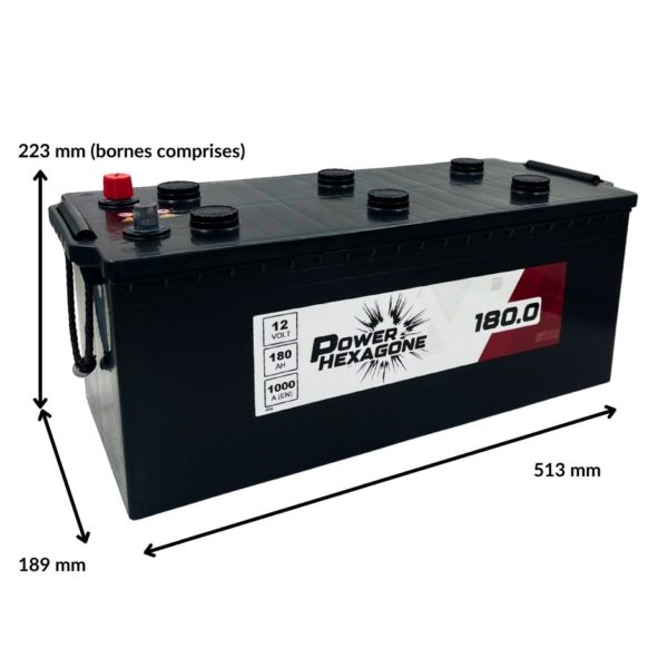 batterie 12 volt 180ah 1100 ampères au démarrage - pour camion poids lourds tracteur - image avec dimensions
