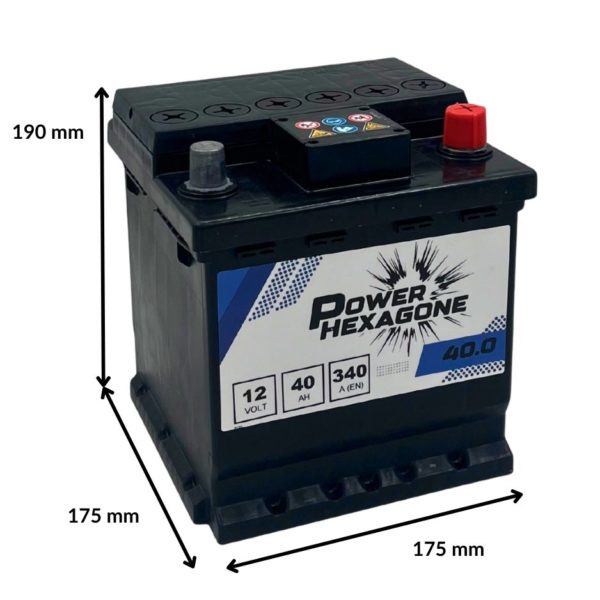 batterie 12 volts 40 ampères-heures 340 a - image avec dimensions
