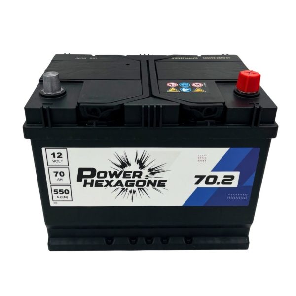 batterie 12v 70ah 550 ampères au démarrage + à droite - Image vue du haut