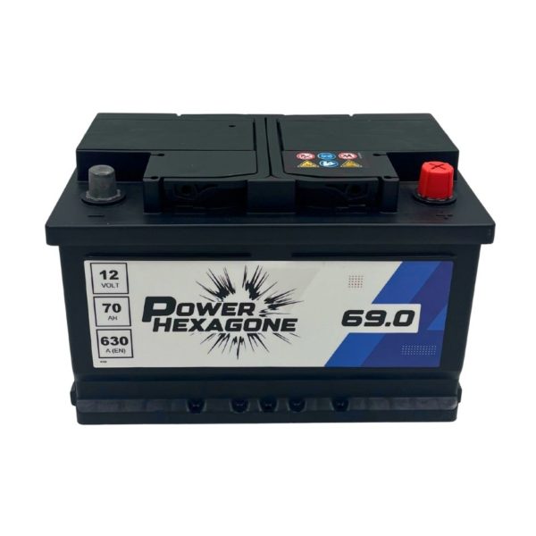 batterie 12v 70ah 630 a bac LB3 hauteur 175 mm _ image vue de haut