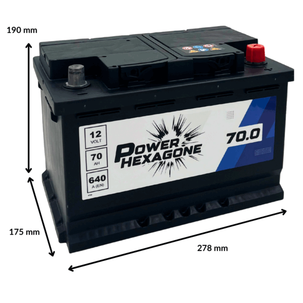 Batterie Power Hexagone 12 volt 70 ah 640a avec dimensions