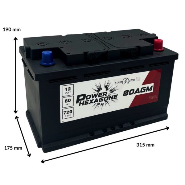 batterie 12 volt 80ah technologie agm pour véhicule avec start & stop - image avec dimensions