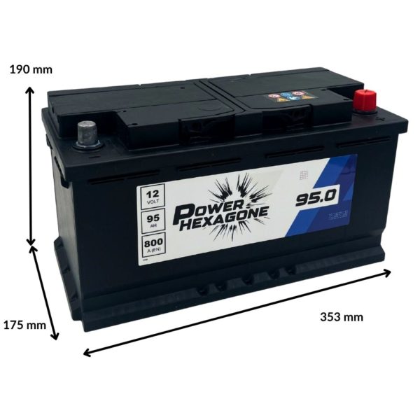 batterie 12 volt 95ah 800 ampères au démarrage - image avec dimensions