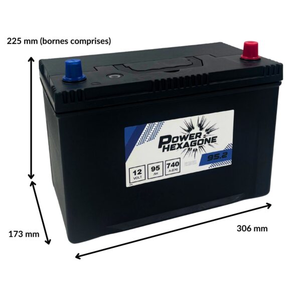 batterie 12 volt 95 ah bac D31L + à droite image avec dimensions