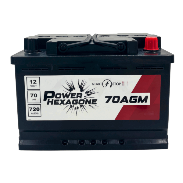 Batterie Power Hexagone AGM pour véhicules start & stop - 12 volt 70ah 720a vue de face
