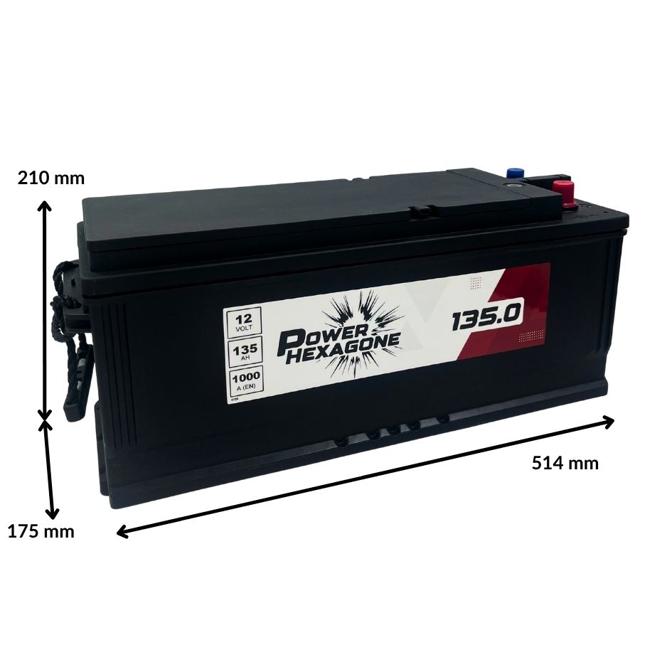 batterie 12 volt 135 ah 1000 a pour tracteur et engin agricole - image avec dimensions