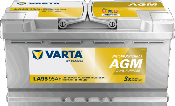 batterie auxiliaire pour camping-car , 12 volts 95ah AGM - image vue de haut