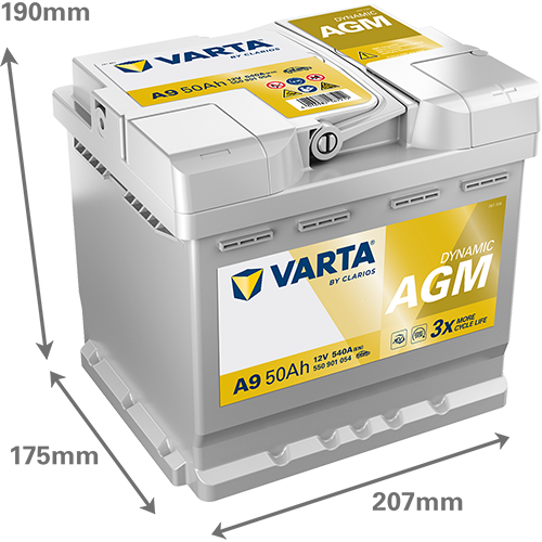 Batterie Varta AGM Start and Stop - A9 - 12V 50Ah 540A
