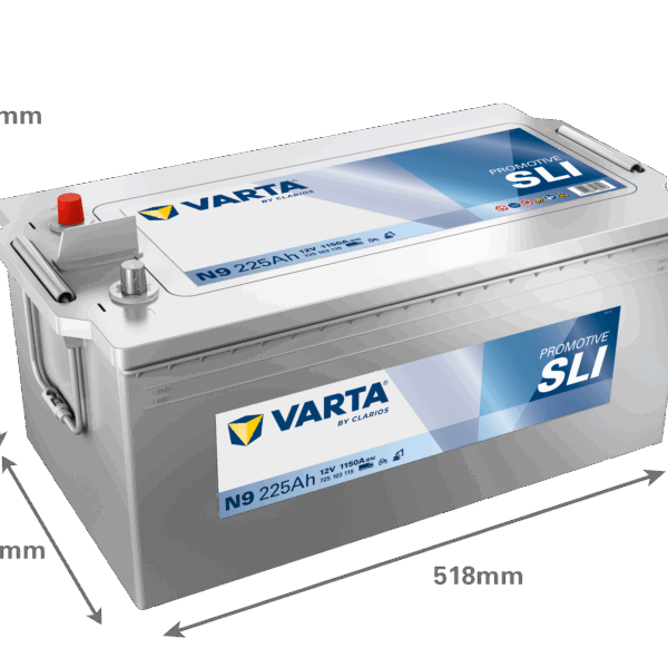 Batterie VARTA SLI N9 12V 225Ah avec dimensions