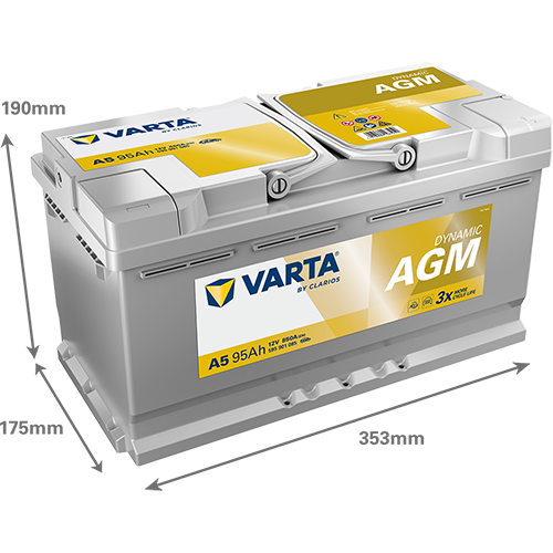 batterie varta agm 12 volt 95 ah pour véhicule start and stop - image avec dimension
