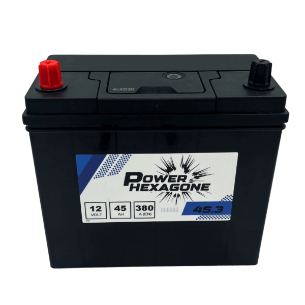 batterie 12 volt 45 ah 380 a - borne positive à gauche - image vue de haut
