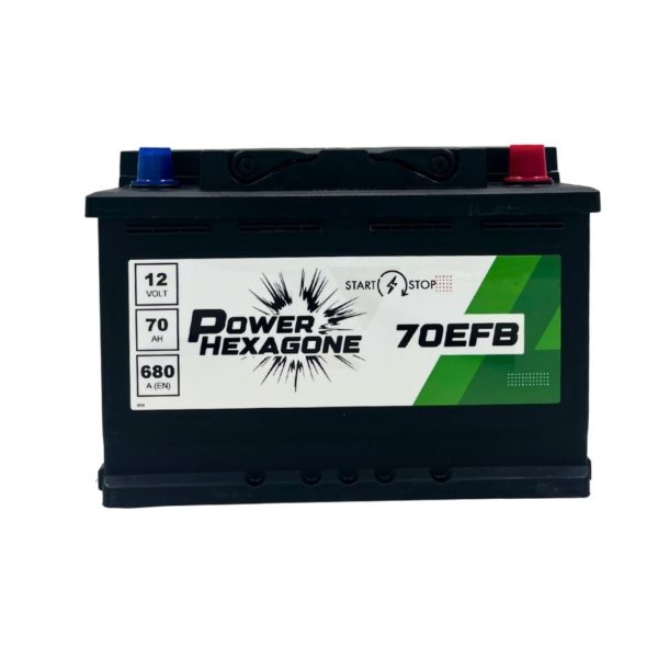 batterie 12 volts 70 ah 680a - technologie efb pour véhicules start&stop - image vue de face