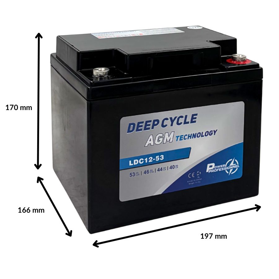 batterie agm pour autolaveuse, transpalette éléctrique ou fauteuil roulant, 12 volt 53ah référence ldc12-53