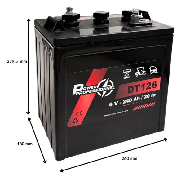 batterie 6 volts 240 ampères-heures pour nacelle élévatrice et voiturette de golf avec dimensions